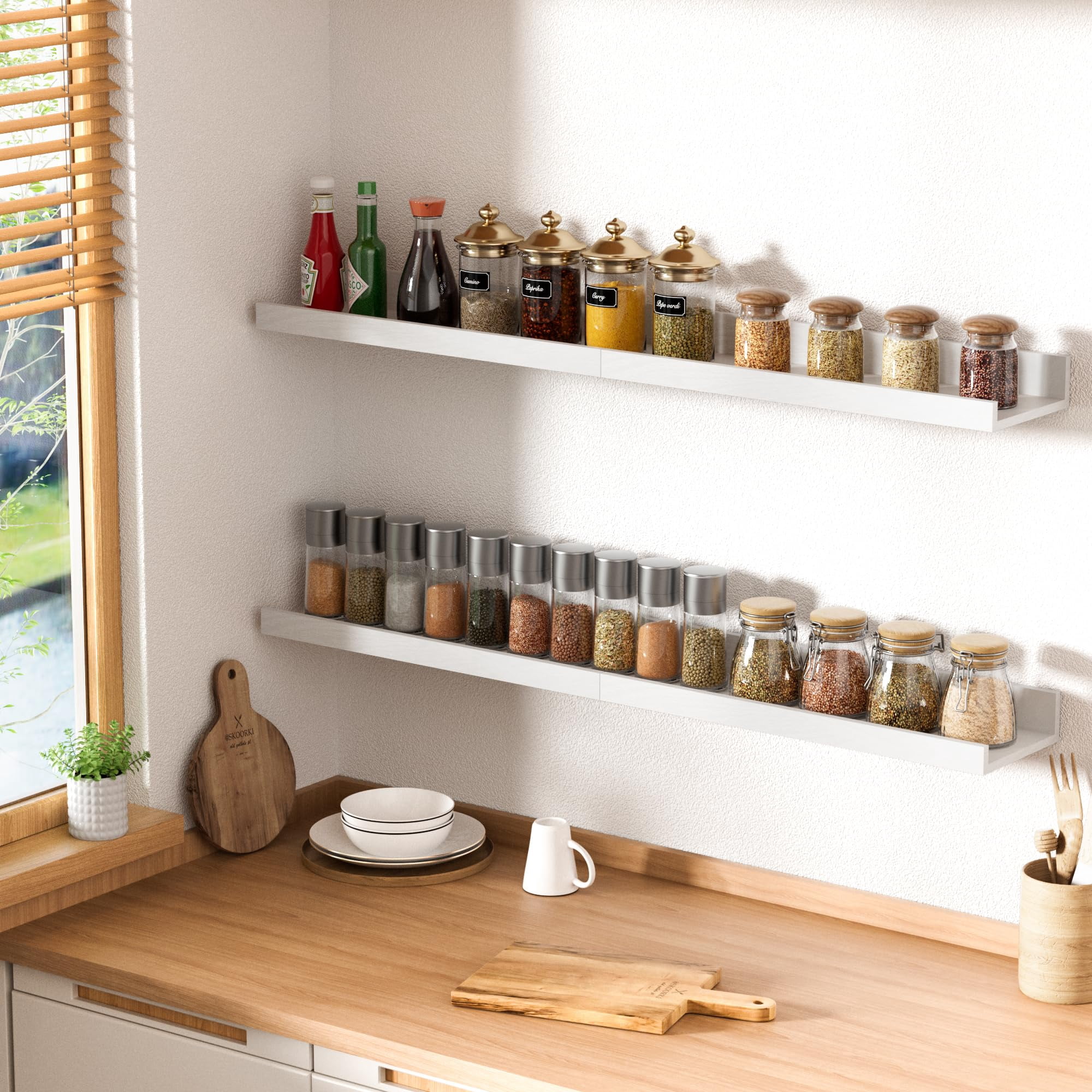 Floating Shelves for Wall, Wall Shelves for Decor Storage Set of 6, Wall Mounted Wood Shelf for Bedroom, Living Room, Bathroom, Kitchen, Picture Ledge Shelf