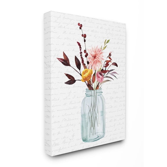 Stupell Industries Jar Of Flowers Autumn Red Fall Seasonal Design Canvas Wall Art by Lettered and Lined