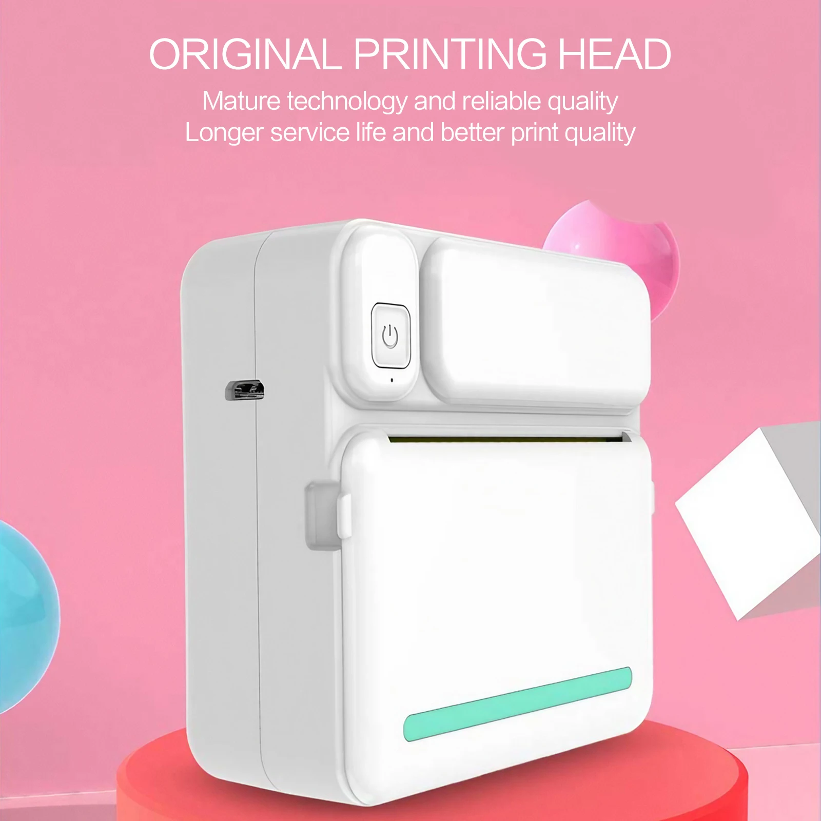Mini Sticker Printer Bluetooth Portable Thermal Printer, Inkless Pocket Printer for Study Notes, Pictures, Photos, Journals, and Diaries - Includes 5 Rolls of Thermal Paper for Quick and Easy Printing