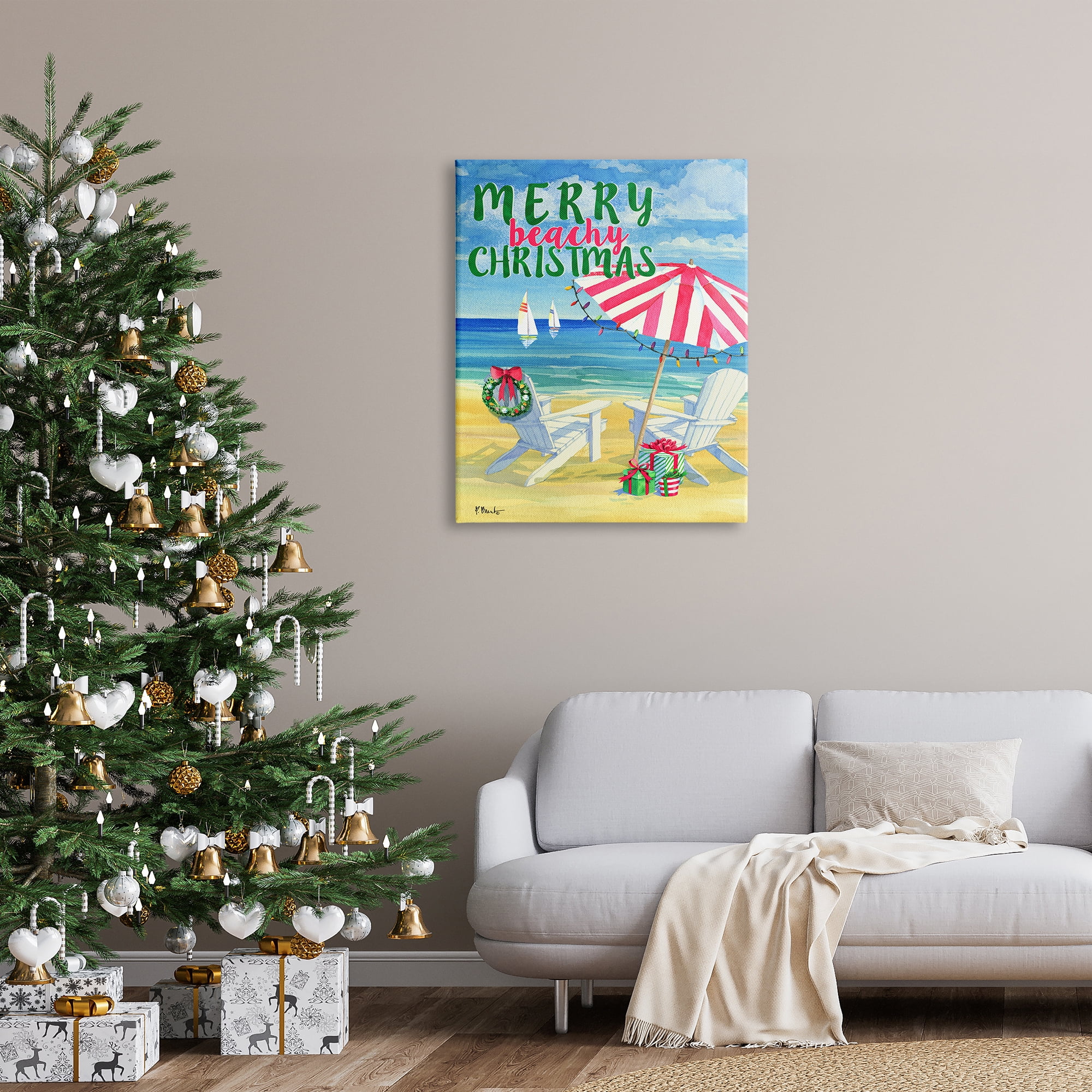 Stupell Industries Merry Beachy Christmas Holiday Painting Gallery Wrapped Canvas Print Wall Art, 30 x 40