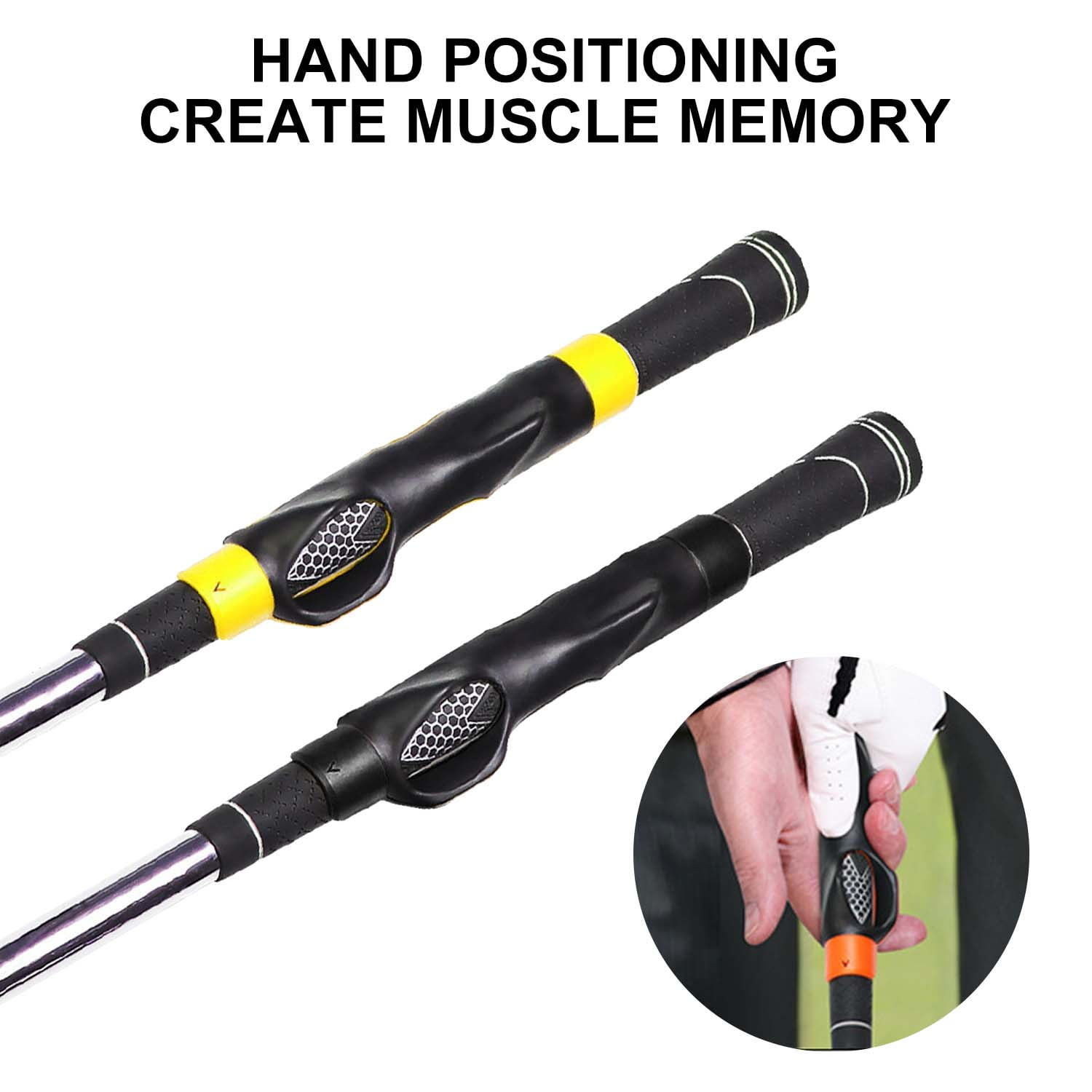 Quanmin 2 Pcs Golf Grip Trainer Training Aid Swing Trainer Attachment for Improving Hand Positioning Right Handed Golf Club Grip Beginner Correct Posture, Black&Yellow