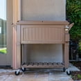 thumbnail image 4 of Permasteel 80-Qt Antique Outdoor Steel Patio Cooler on Wheels, Rolling Cooler Cart, Wooden Teak Style, Taupe, 4 of 16
