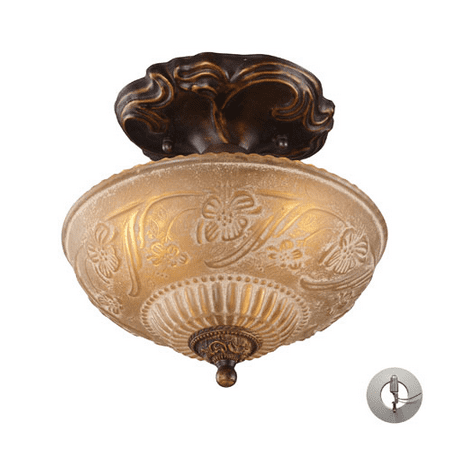 10.25 Inch Three Light - Semi Flush 3 Light With Golden Bronze Antique Amber Glass 10 inch 225 Watts - World of Lamp