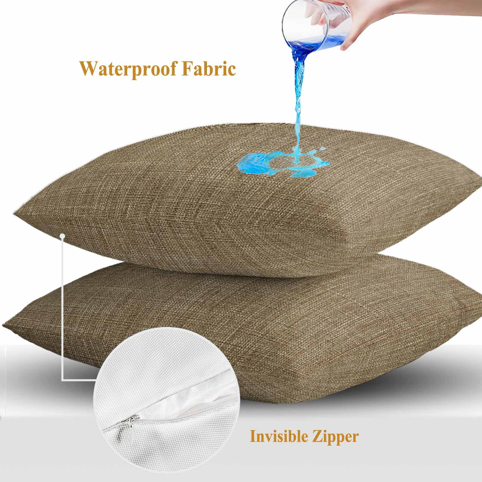 Brown Throw Pillow Covers 20x20 Inch Set of 2, Farmhouse Burlap Solid Beige Color Modern Linen Texture Waterproof Outdoor Pillow Covers, Decorative Cushion Pillowcases for Couch, Sofa, Bed, Patio