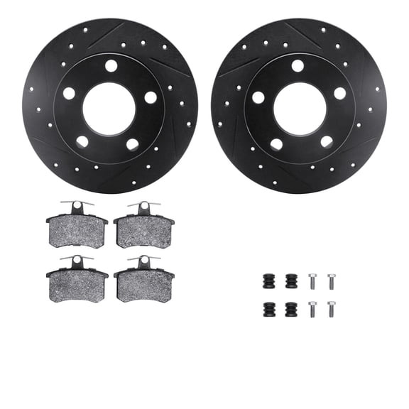 Dynamic Friction Company Rear Brake Rotors-Drilled and Slotted-Black with 5000 Advanced Brake Pads includes Hardware 8512-74016