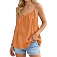 thumbnail image 2 of Womens V Neck Spaghetti Strap Tank Tops Sleeveless Flowy Camisole Loose Cami Basic Adjustable Shirt Orange S, 2 of 6