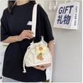 thumbnail image 5 of Crossbody Bags for Women, Canvas Tote Bags, Flower Print Drawstring Bucket Bag for Women, Cute Vintage Adjustable Crossbody Shoulder to Meet the Needs of Daily Outside Carrying, Khaki, 5 of 7