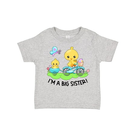 

Inktastic I m a Big Sister! Easter Spring Chick Riding Blue Bike Gift Toddler Toddler Girl T-Shirt