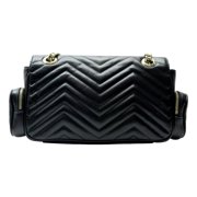 Gucci GG Marmont Dual Compartment Black Matelassé Leather Shoulder Bag Gold GG Logo Chain Strap Designer Handbag