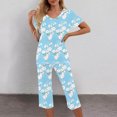 thumbnail image 3 of Pajama Sets for Women 2 Piece Floral Print Soft Cotton Short Sleeve Sleepwear V Neck Top and Capri Pants Pjs Outfits (XL, White 03), 3 of 5