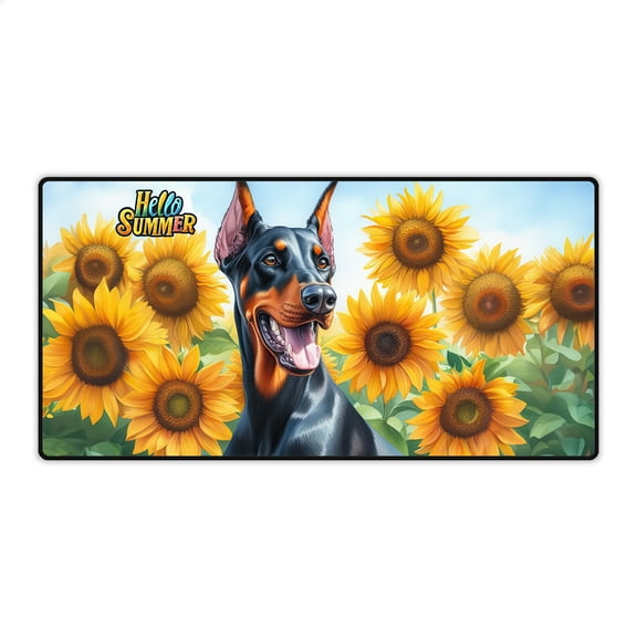 Doberman Pinscher Hello Summer Sunshine Sunflowers Spring Retro Vintage Desk Mat Full Keyboard Mouse Pad Doberman Dog Lover Gifts Large Mousepad - 00008