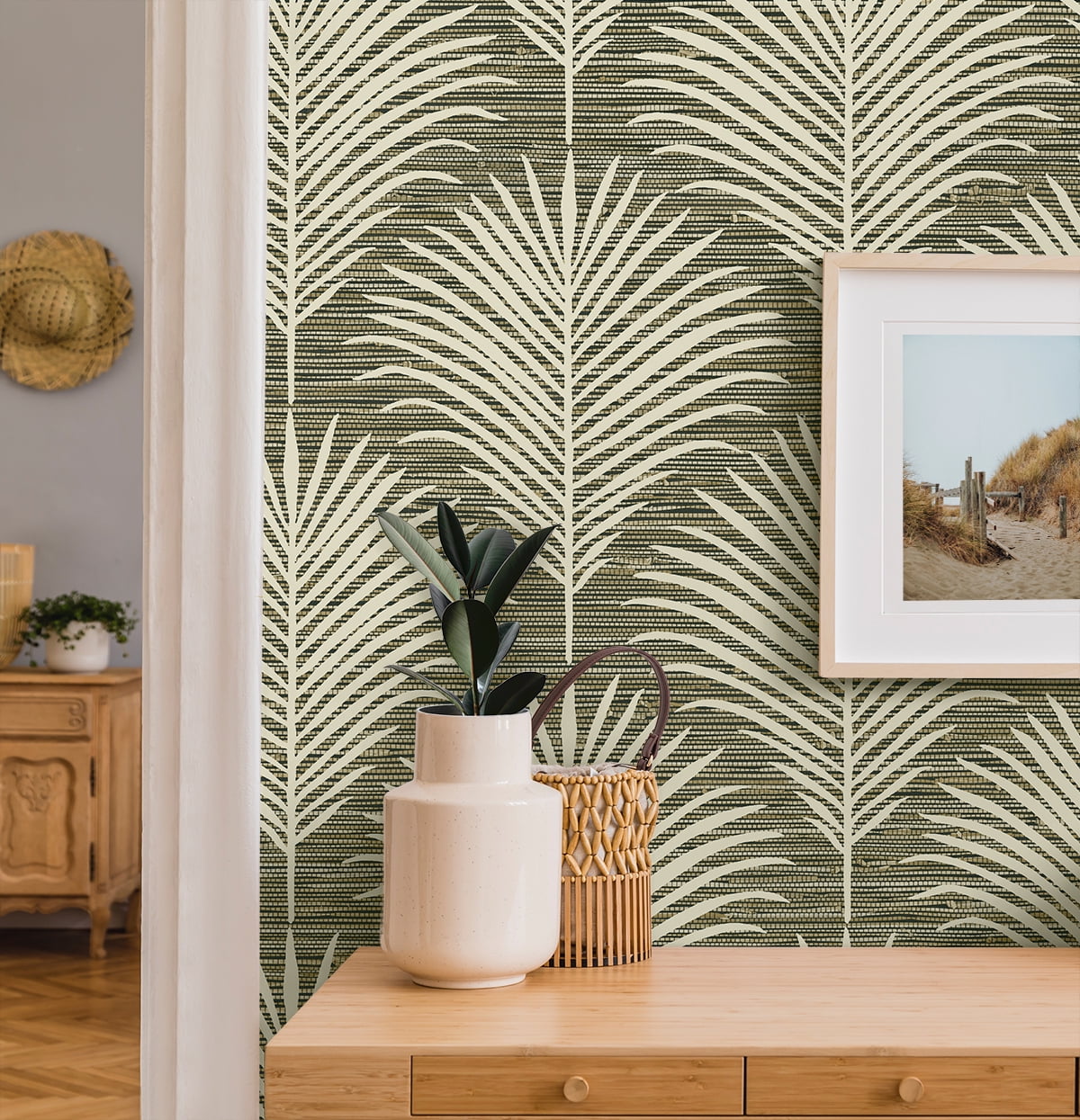 NextWall Charcoal & Sand Grassland Palm Peel and Stick Wallpaper