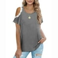 thumbnail image 2 of USSUMA Women Tops Dressy Casual Cold Shoulder Tops For Women Round-Neck Trendy Shirts Casual Summer Shirts Cute Lace Blouses T-Shirt Top Female Tops, 2 of 7