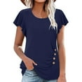 thumbnail image 4 of ZUKMRJPC Women Summer Tops Ruffle Short Sleeve Crewneck Solid Color Shirts Loose Fit Casual Ruched Button Tunic Blouse Tops, 4 of 7