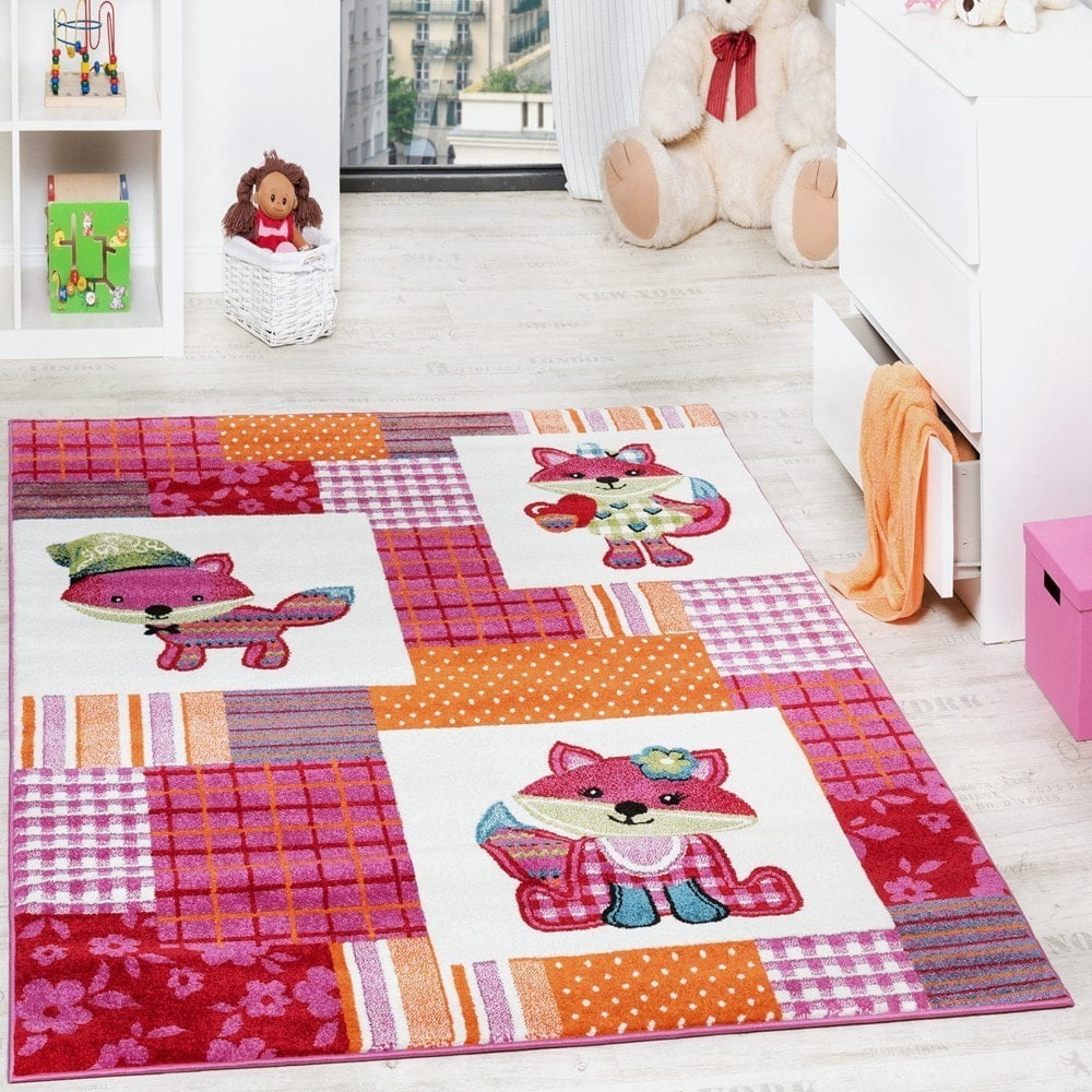 KC CUBS Boy and Girl Bedroom Modern Decor Area Rug and Carpet Collection For Kids and Children (5' 3" x 7' 3", Pink Fancy Fox)