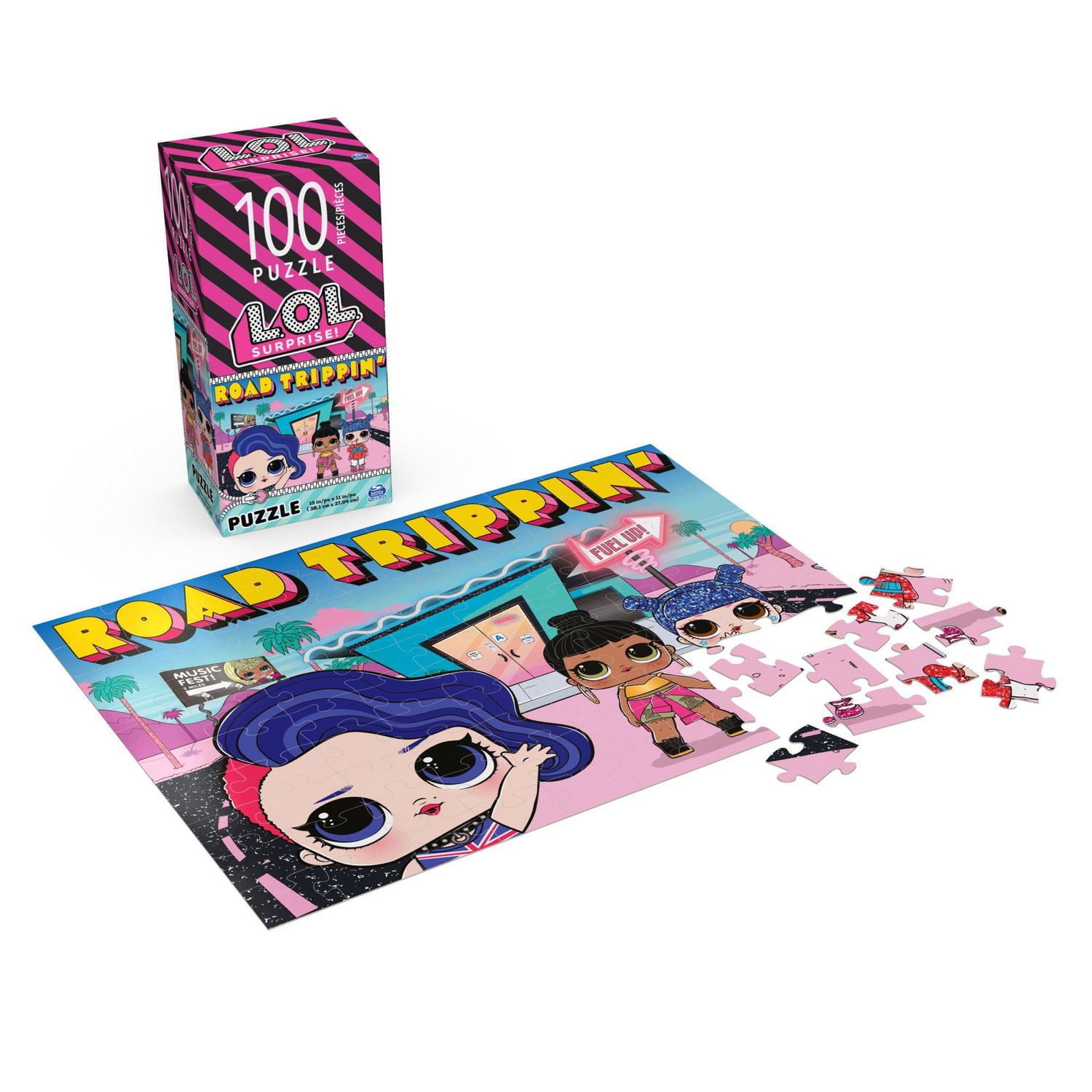 L.O.L. Surprise!, Puzzle de 100 pièces, Fashionable Dolls Road Trippin', illustrations colorées avec boîte verticale, pour les enfants à partir de 4 ans