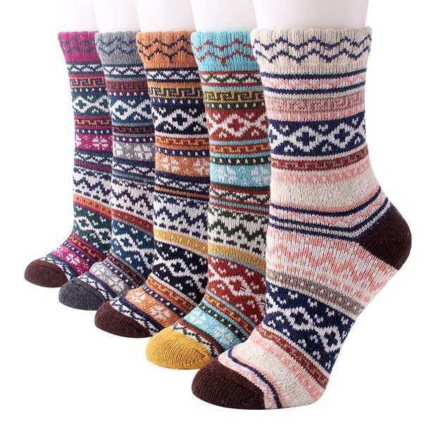 5 pares de calcetines hasta la rodilla de mujer con estampado grueso de lana Vintage Otoño Invierno Likrtyny Para estrenar
