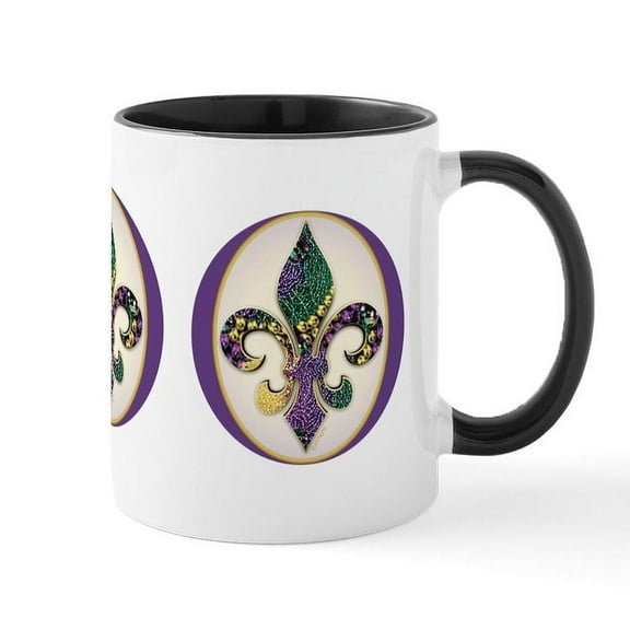 CafePress - Fleur De Lis Mardi Gras Beads Mug - 11 oz Ceramic Mug - Novelty Coffee Tea Cup