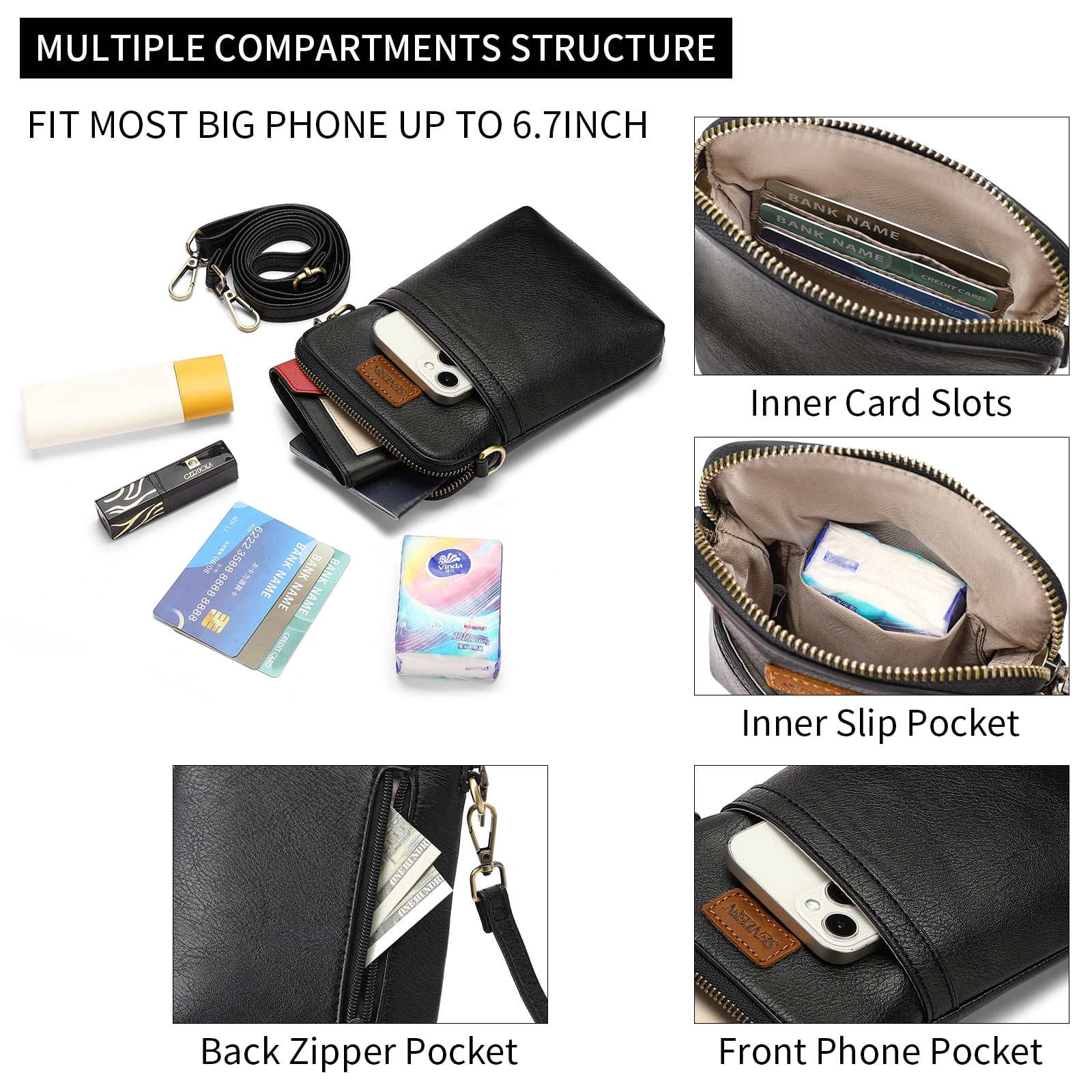 SENDEFN Vegan Leather Small Crossbody Bags for Women Designer Cell Phone Bag Purses Adjustable Strap