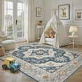 thumbnail image 5 of UERMEI 8'x10' Washable Large Area Rugs for Living Room, Vacuum friendly, Vintage Floral Boho Printed Carpet, Non Slip Indoor Rugs for Bedroom Home Decor Carpets, Blue, 5 of 9