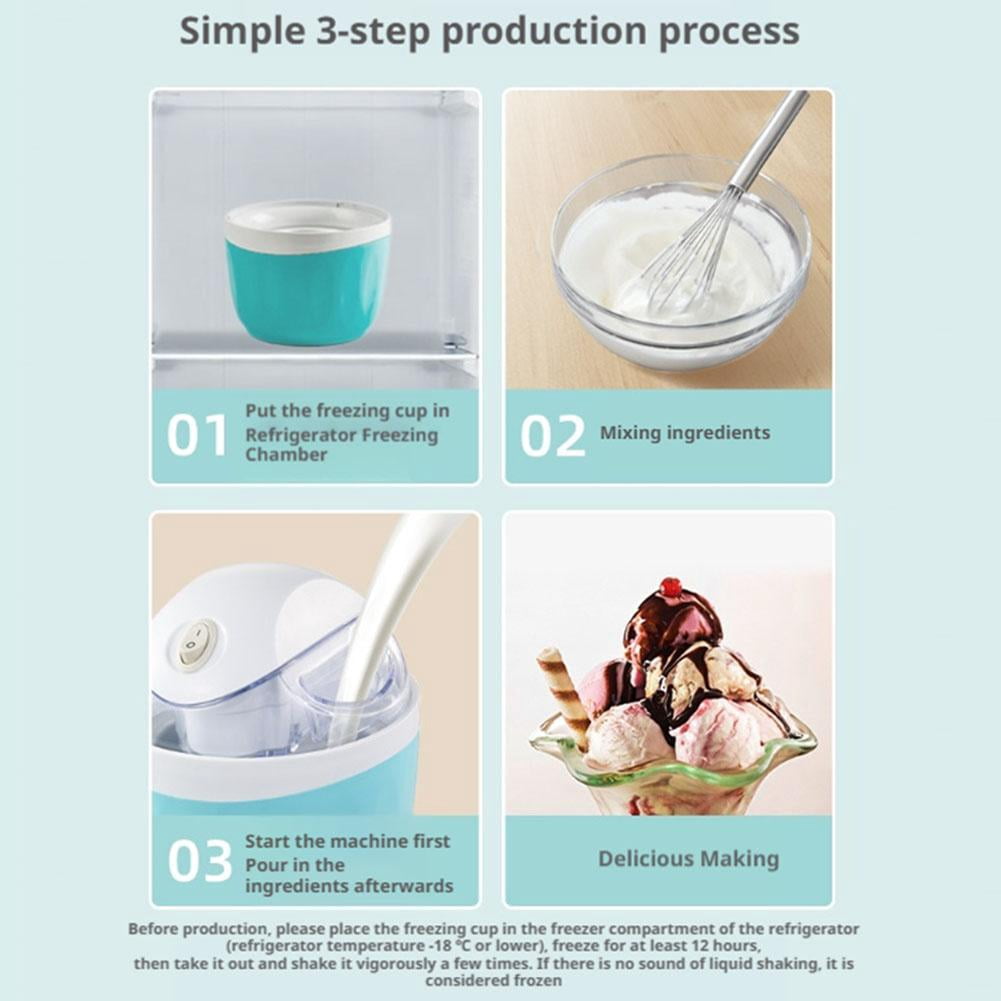 Electric Ice Cream Maker for Home, 500ml Mini Sorbet & Frozen Yogurt Machine for Kids, Quick 15-Minute Homemade Dessert Tool, 120V US Plug, Blue