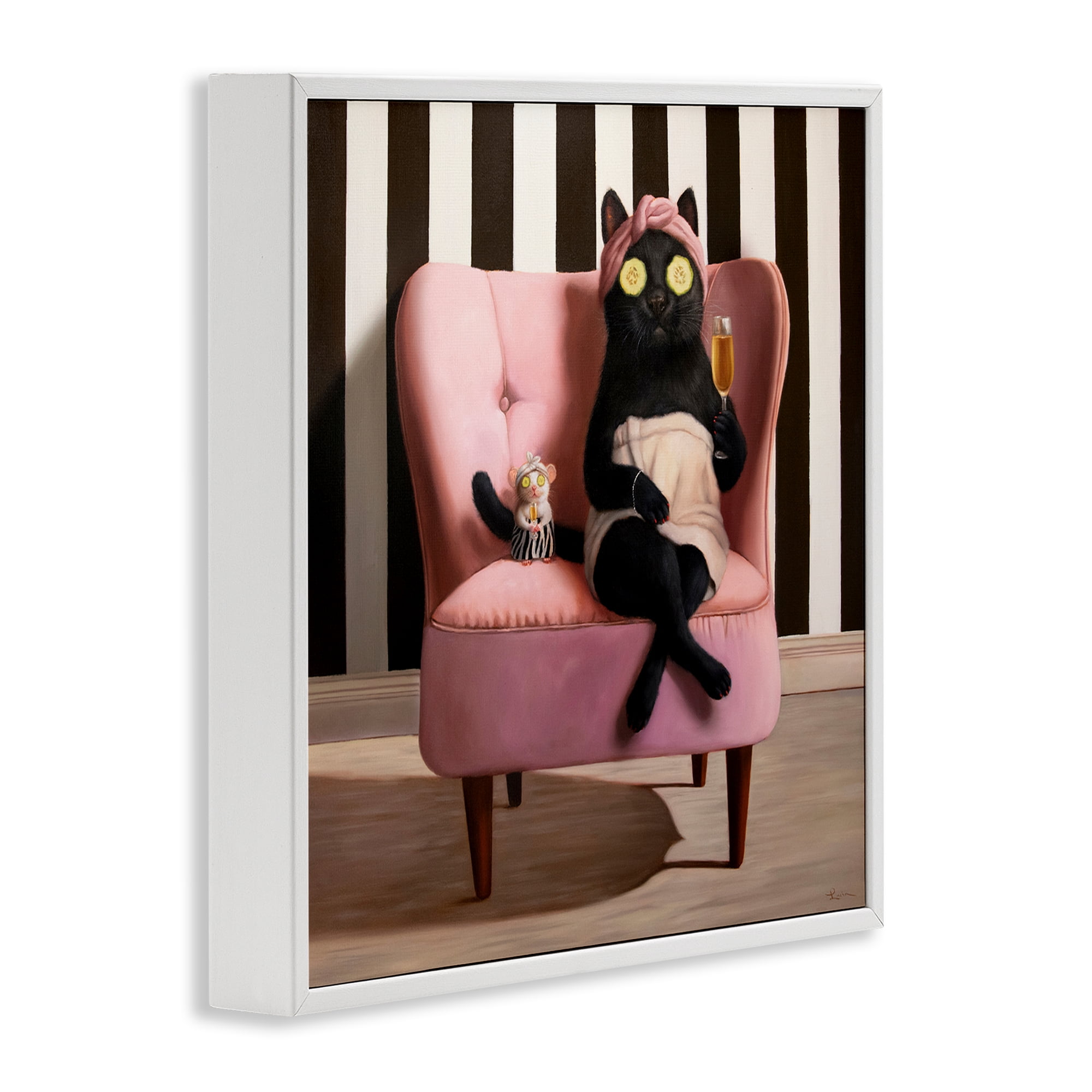 Stupell Industries Pamper Party Cat White Framed Giclee Art, design by Lucia Heffernan