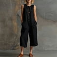 thumbnail image 2 of JULMCOMO Jumpsuits for Women Crew Neck Button Down Casual Bib Overalls Sleeveless Retro Wide Leg Capri Jumpsuit with Pockets Black L, 2 of 7