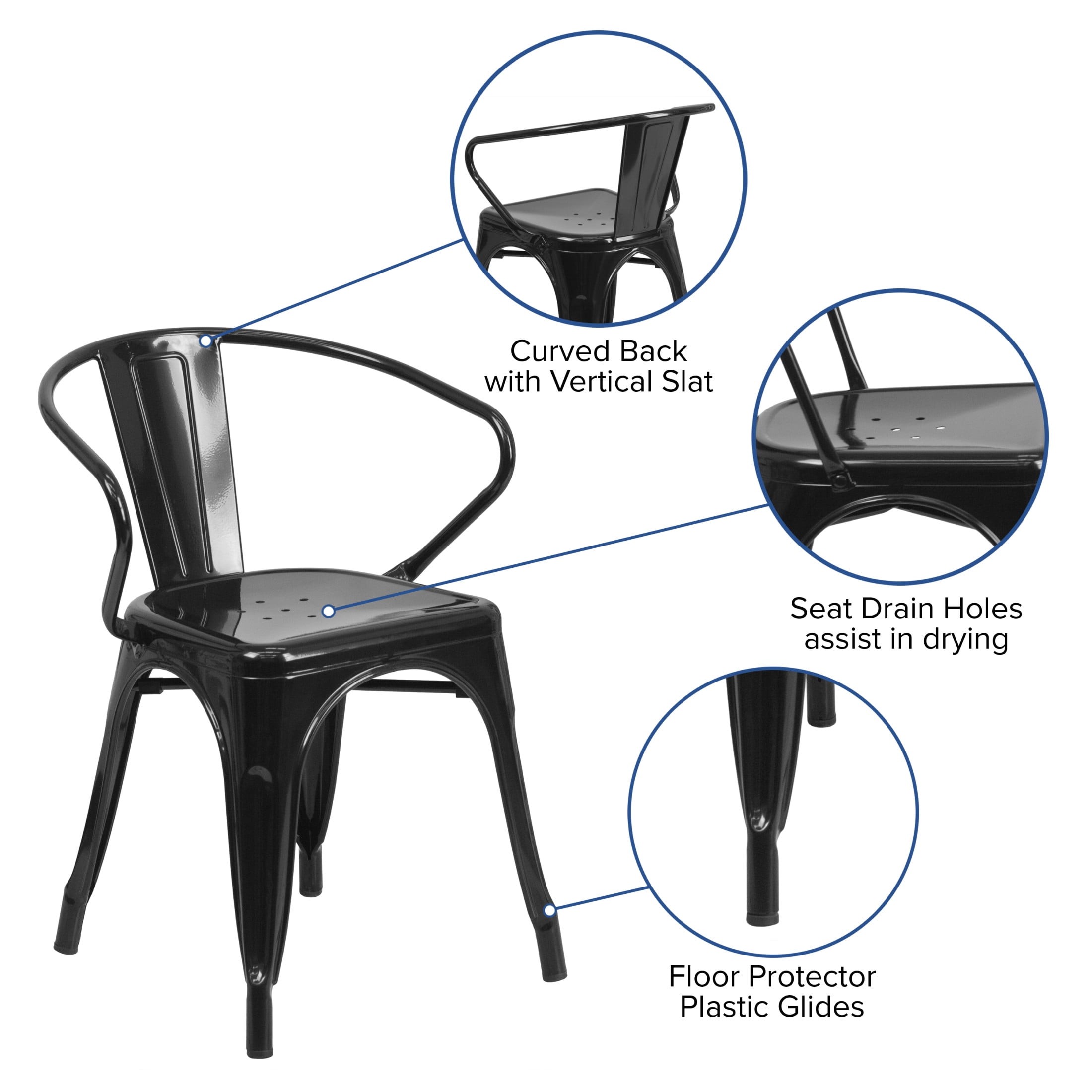 Flash Furniture Luna Commercial Grade Black Metal Indoor-Outdoor Chair with Arms