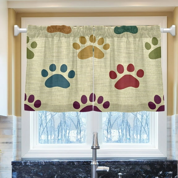 Ryvnso Paw Print Half Curtains Sets Tier 2 Panels Short Curtain Rod Pocket 27"W x 24"L