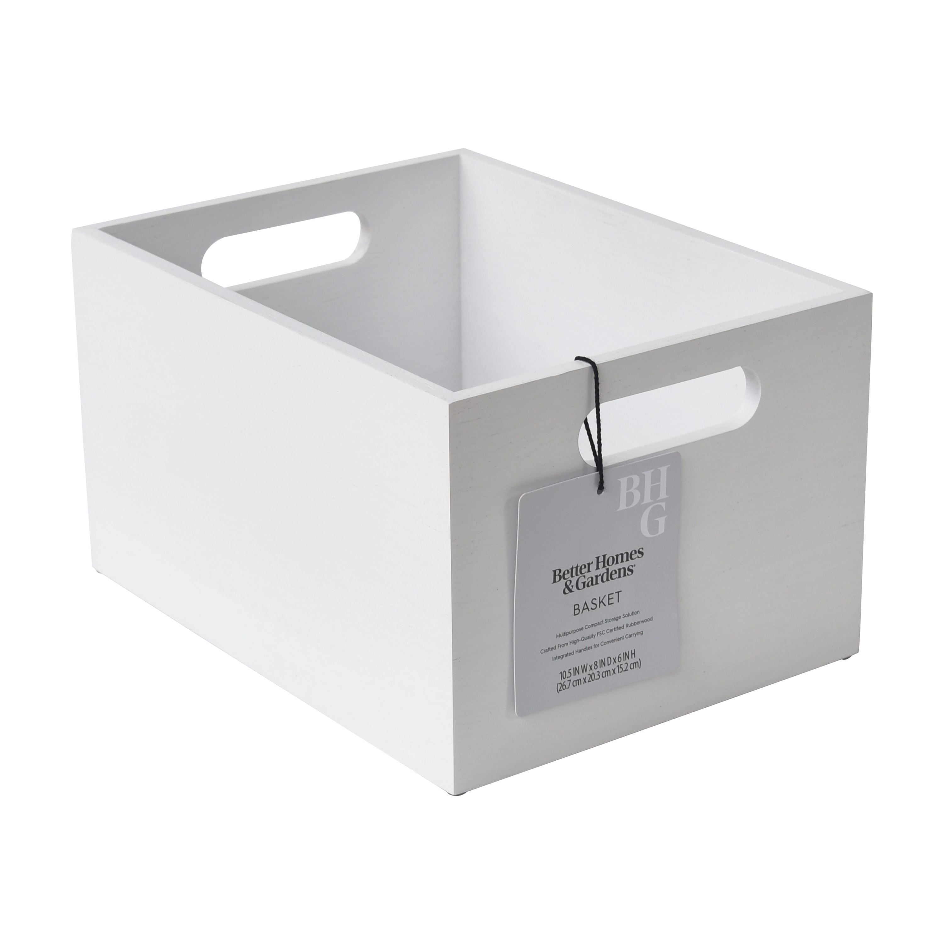 Better Homes & Garden Rubber Wood Storage Basket, White