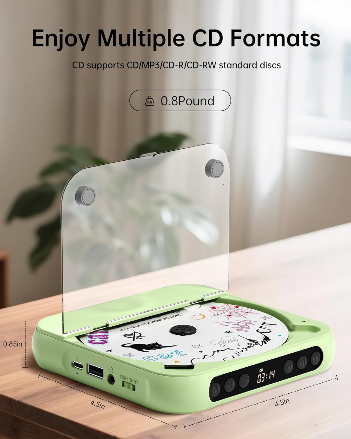 otnbgsr Portable CD Player Bluetooth 2026 Upgrade Rechargeable Music Player Dual Speakers LCD Display Support CD USB AUX MP3 with Headphones