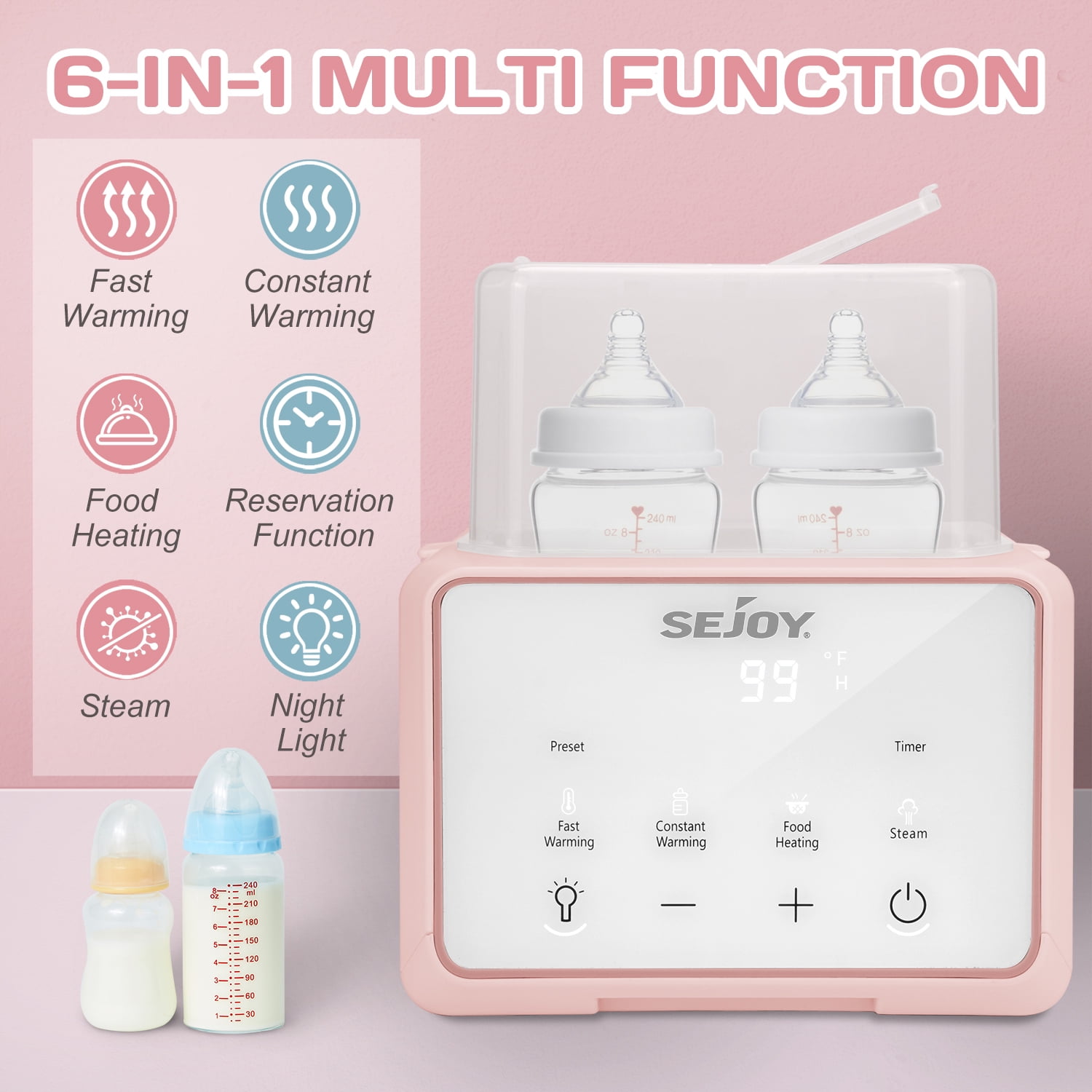 Sejoy Baby Bottle Warmer Fast Baby Food Heater for Breast Milk and Formula Steam Sterilizer Pink Walmart