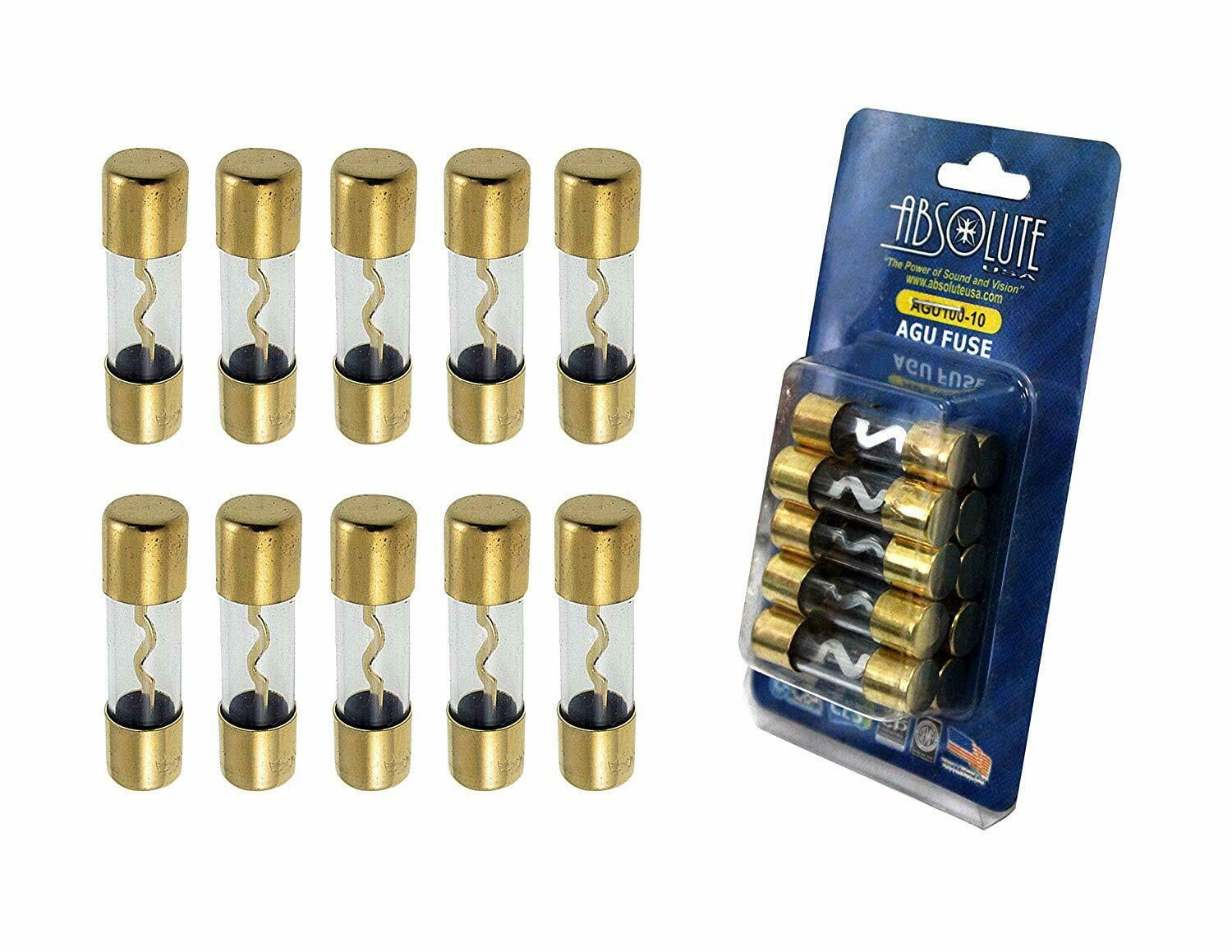 Absolute AGU80 80 AMP AGU GOLD PLATED FUSES ROUND GLASS FUSE, 10 PCS