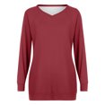 thumbnail image 3 of ibuvkizy Womens Long Sleeve Tops,Shirts for Women,Oversized Tshirts Shirts for Women Solid Workout Sweatshirts Casual Basic Long Sleeve Shirt Classic V-Neck Tops Wine,M, 3 of 4