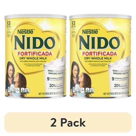 (2 pack) NIDO Fortificada Dry Whole Milk Powder with Vitamins A, C, D, Iron & Calcium, 56.4 oz Canister