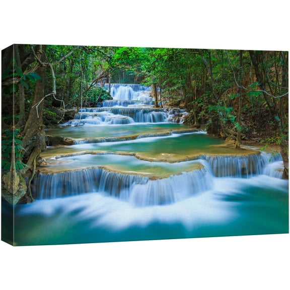 wall26 Canvas Print Wall Art Cascading Forest Waterfall Landscape Nature Wilderness Photography Modern Art Rustic Scenic Colorful Multicolor for Living Room, Bedroom, Office - 24"x36"
