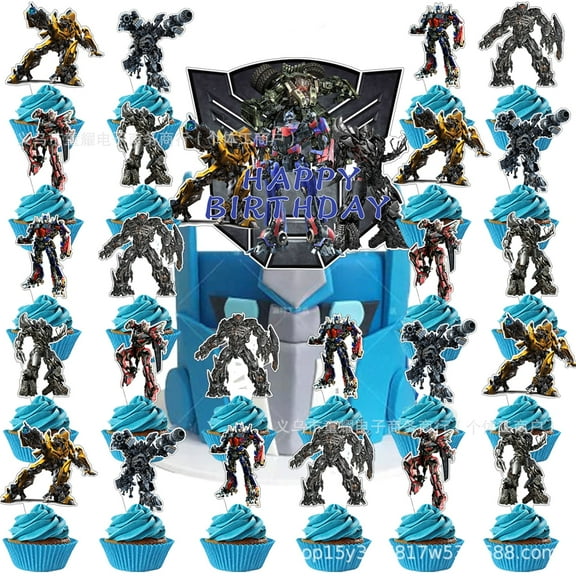 Trans-formers Party Supplies, 50 Pcs Cake Topper and Cupcake Toppers Set Birthday Party Supplies for Cartoon Themed Birthday Decorations