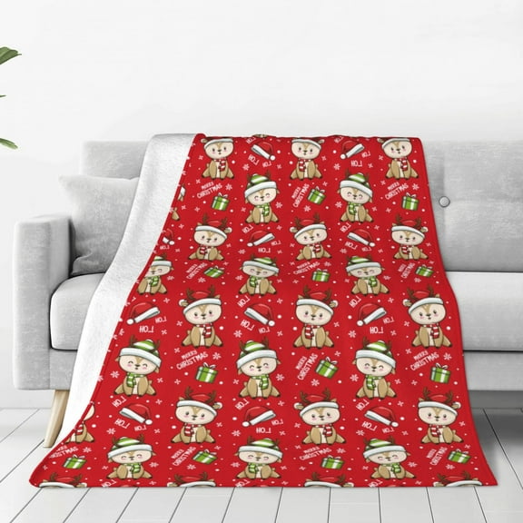 Fuzoiu cute Christmas Moose Print Ultra-Soft Micro Fleece Blanket,All Seasons Flannel Throw, Lightweight Blanket for Bed, Sofa, Couch, Movie Night, Camping, and Travel-40"x30"