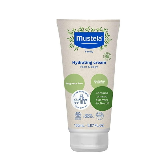 Mustela certified Organic Hydrating cream - Natural Body Lotion w Olive Oil, Aloe Vera & Sunflower Oil - For Baby, Kid & Adult - Fragrance Free, EWg Verified & Vegan - 507 oz - Packaging may vary