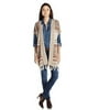 Fresh Womens Jacquard Aztec Print Cardigan Sweater With Fringe, Size Large: L/Brown