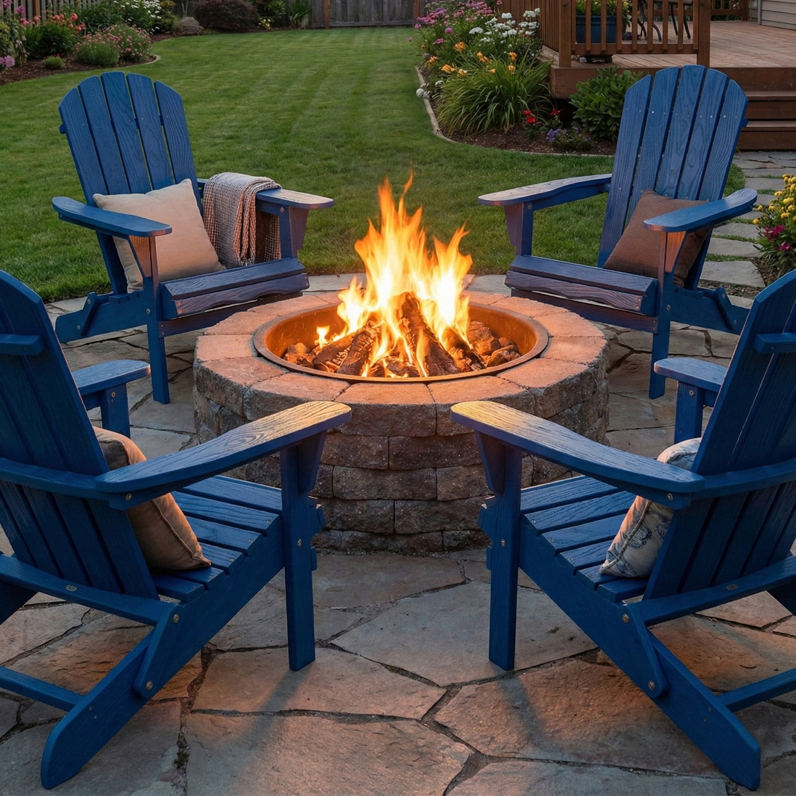 Outdoor Adirondack Chair,All-Weather Fire Pit Chairs, Outdoor Wood Lawn Chair for Patio Garden (Navy Blue)