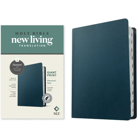 NLT Personal Size Giant Print Bible, Filament-Enabled Edition (Genuine Leather, Navy Blue, Indexed, Red Letter) (Hardcover)