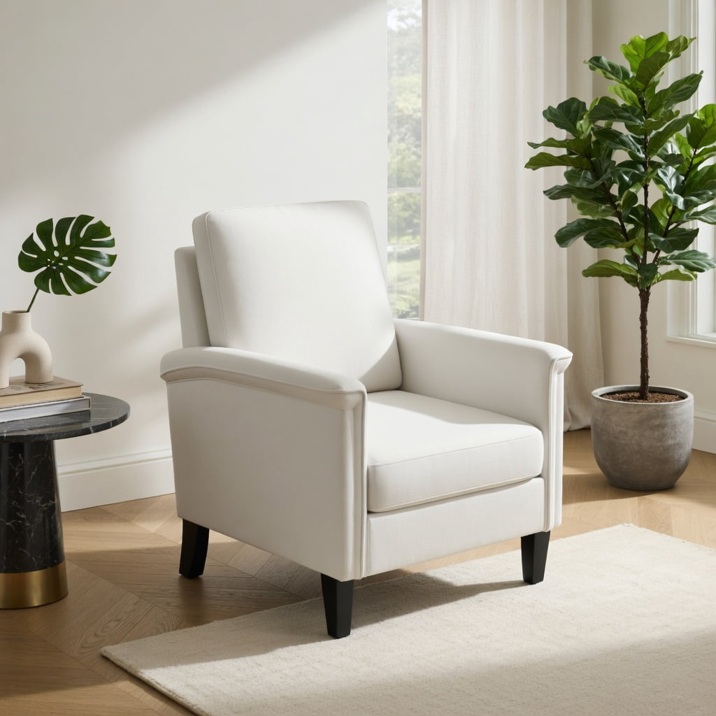Hommoo Farmhouse Boho Floral Accent Chair, High-Back Linen Armchair with Solid Rubber Wood Legs, 400 lb Capacity, Beige