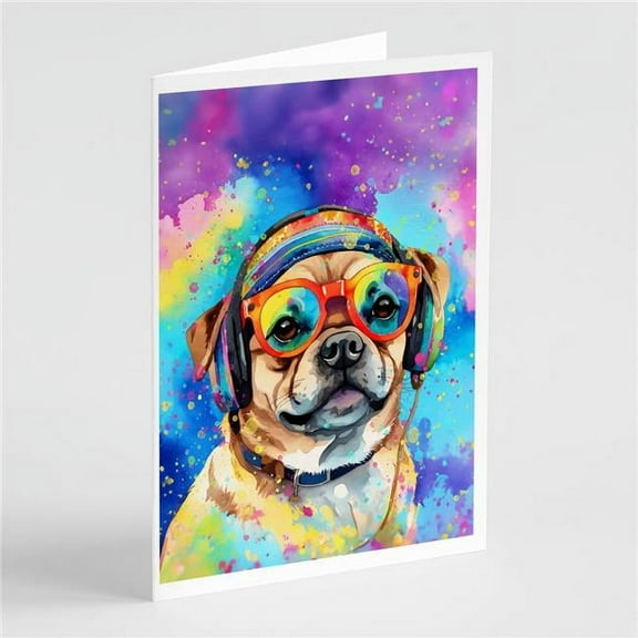 Pug Hippie Dawg Greeting Cards Pack of 8 7 in x 5 in