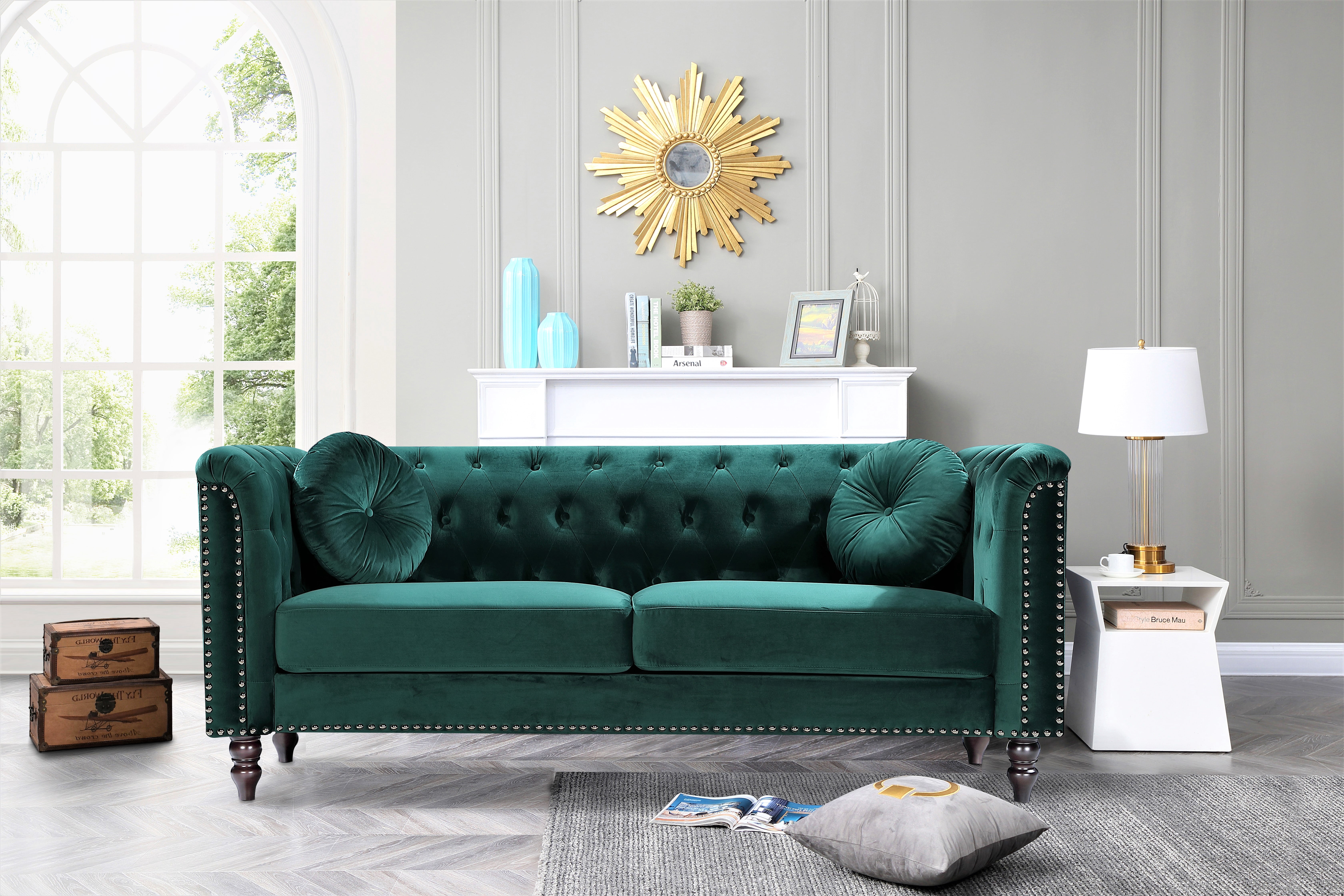 Lueck 76'' Velvet Rolled Arm Chesterfield Sofa