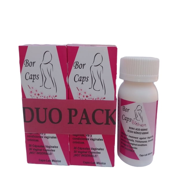 Bor Caps Duo 60 cápsulas vaginales 600 mg Bor Caps 2 frascos con 30 cápsulas vaginales de 600 mg cada uno.