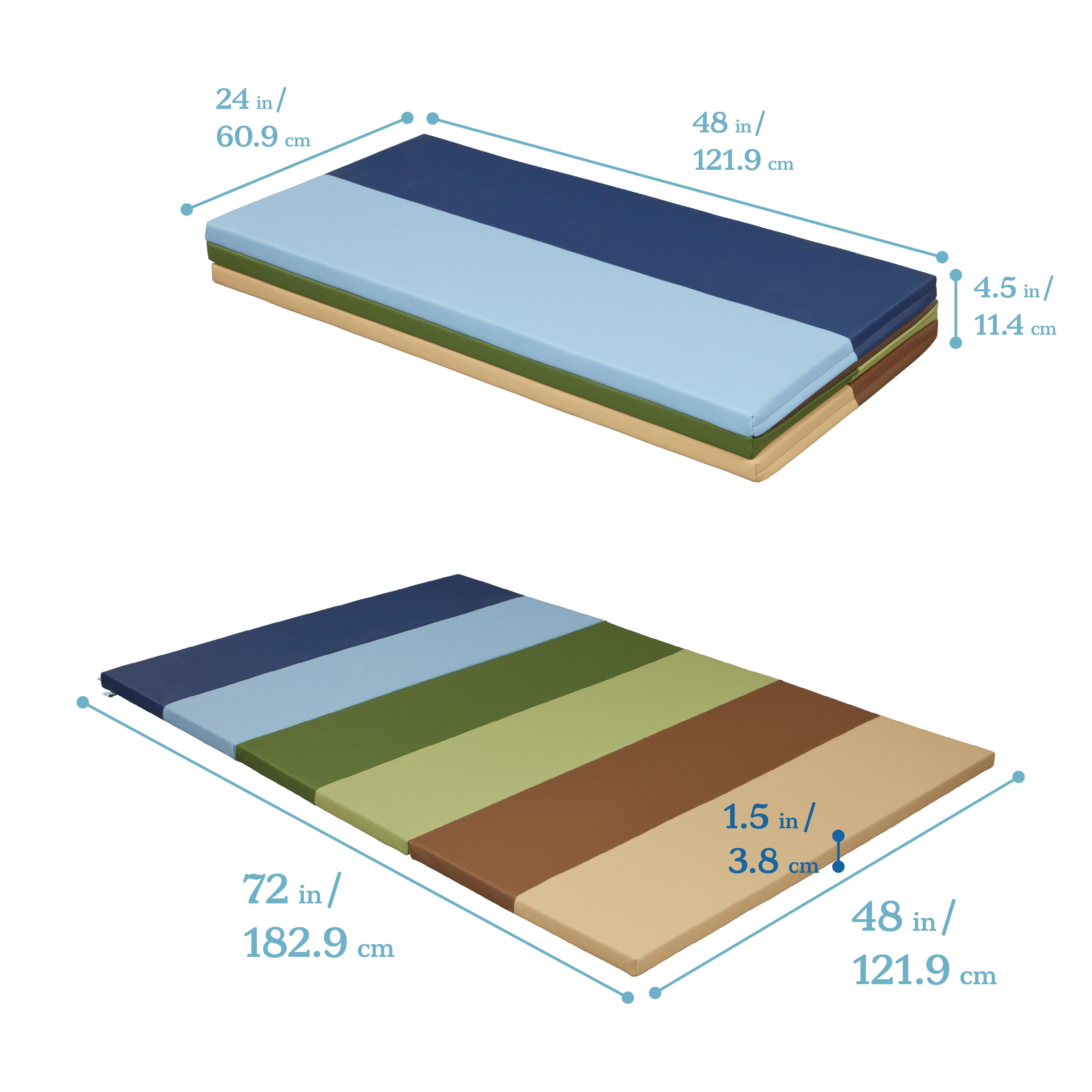 ECR4Kids SoftZone 6-Section Rainbow Runway Activity Mat, Folding Playmat, Earthtone