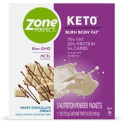 ZonePerfect Keto Powder, True Keto Macros To Burn Body Fat, Made With MCTs, White Chocolate Cream, 1.12 oz, 20 count