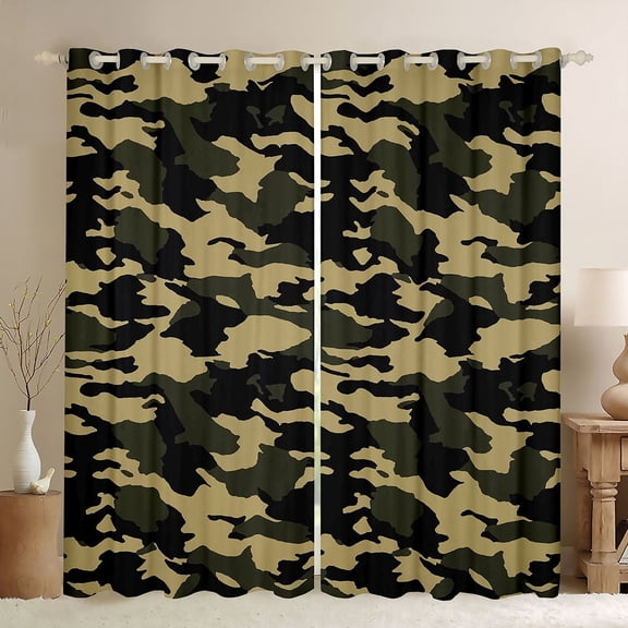 jejeloiu Retro Camo Camouflage Black Out Curtains,Military Style Curtains Pack of 2 (42x63 Each) For Teens Men