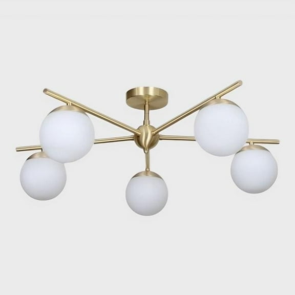 5 Globe Mid Century Sputnik Chandelier – Handcrafted Modern Brass Pendant Light Fixture, Elegant Glass Globe Ceiling Light for Dining Room, Living Room, Kitchen, and Bedroom